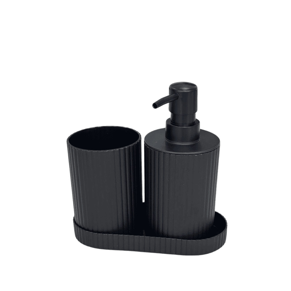 Kit de Acessórios de Banheiro Preto com Linhas (3 Peças)