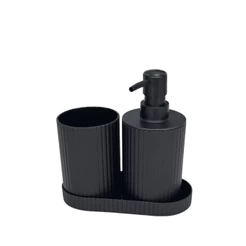 Kit de Acessórios de Banheiro Preto com Linhas (3 Peças)