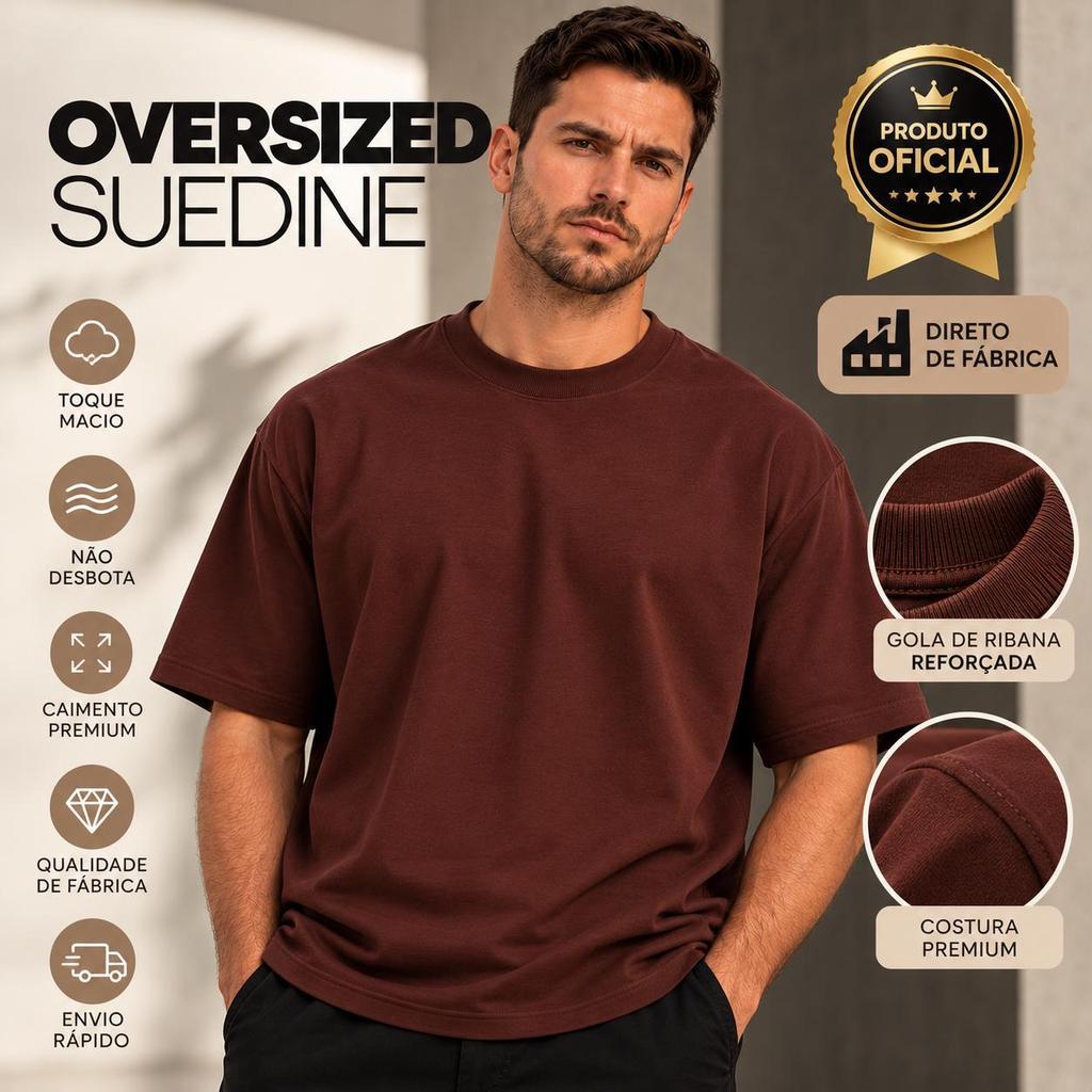 Camiseta Masculina Oversized Suedine Premium Toque Macio Streetwear Gola Canelada Premium