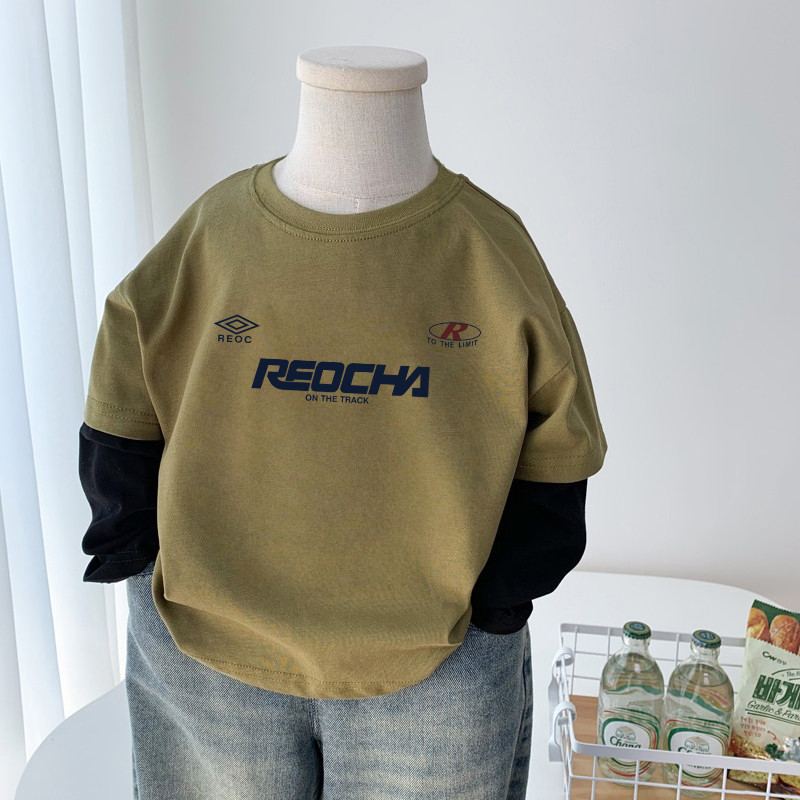 Crianças carta impressa camiseta de manga comprida meninos primavera outono topos 2026 novo estilo bonito meninos falso 