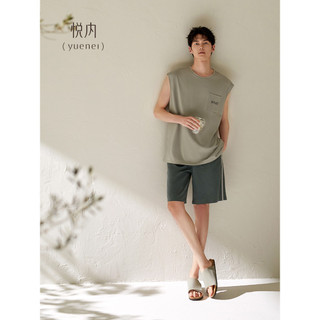 Yue pijamas internos masculinos verão verão verão puro algodão sem mangas colete Shorts Loungewear masculino Casual pode