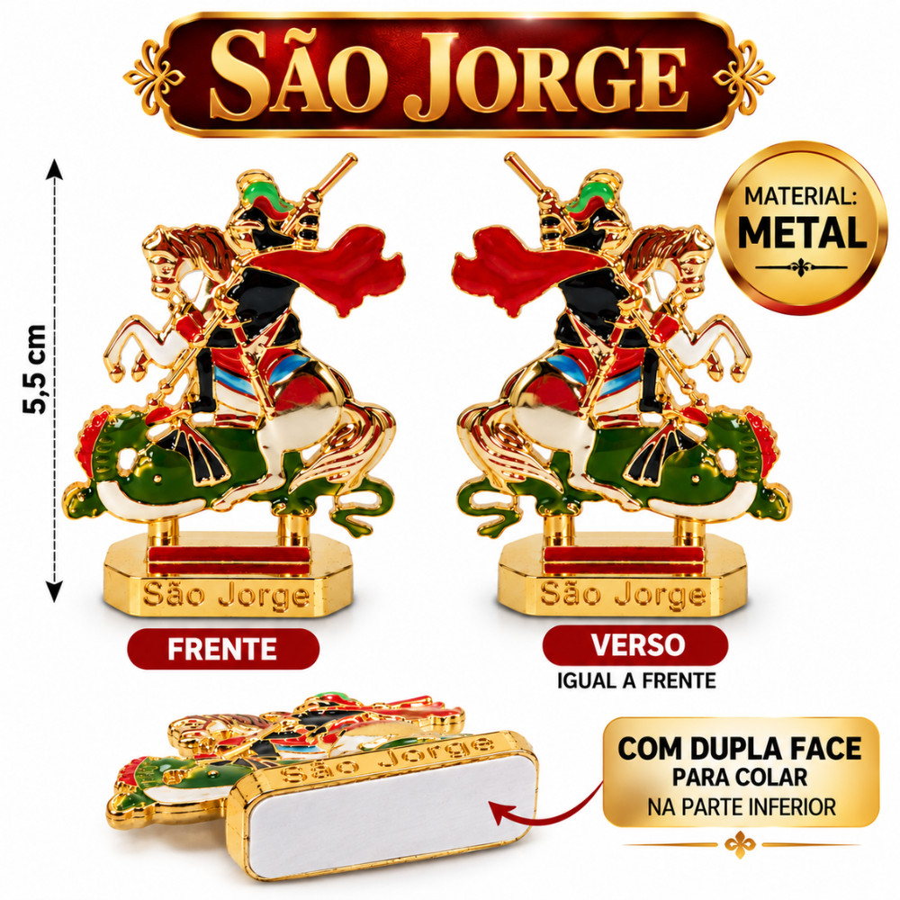 Imagem São Jorge Guerreiro Cavalo Metal Dourado Proteção Carro Caminhão