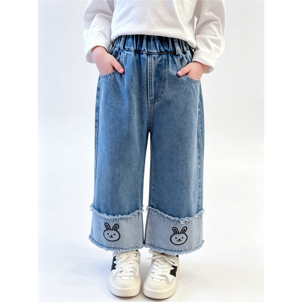 Mulheres primavera outono Jeans 2026 novo estilo médio grande crianças soltas borda crua estilo ocidental All-Match em l
