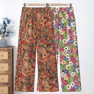Quente novo estilo pequeno Floral Monet flor 2026 verão calças de perna larga cintura elástica cintura alta calças retas