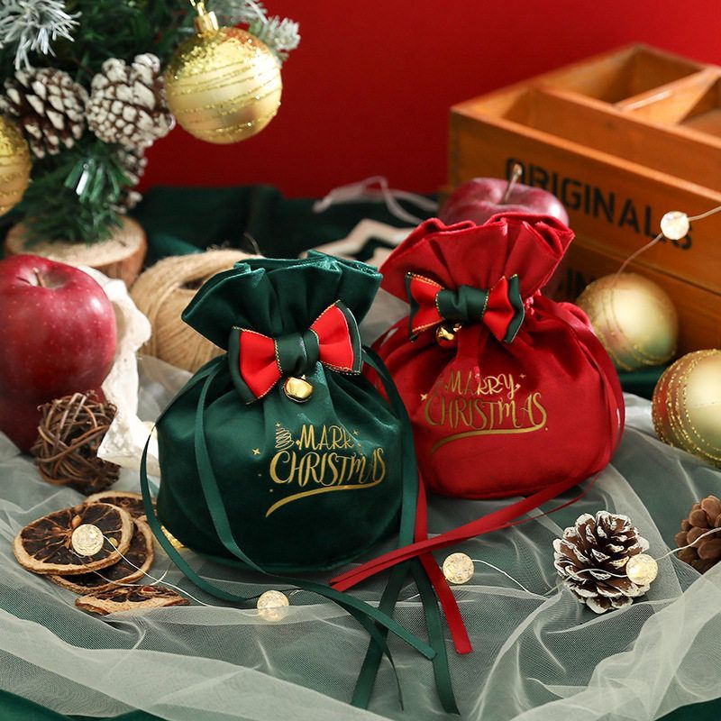 Saco de presente de natal criativo saco de veludo de maçã de natal véspera de natal caixa de doces paz frutas flanela sa