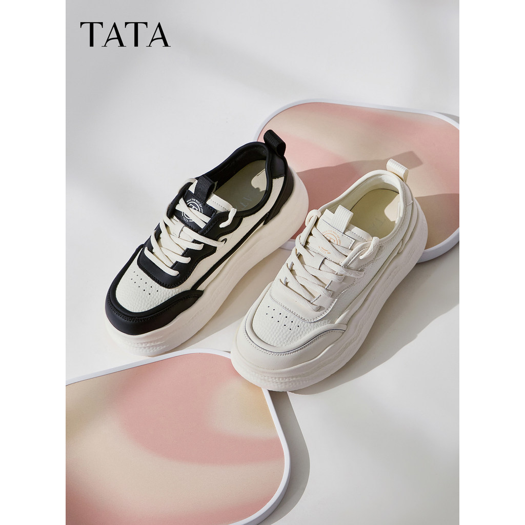 TATA Hehe Sapatos femininos novo estilo sapatos brancos moda sapatos casuais Commuter All-Match tênis de sola grossa CWV