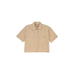 Camisa Feminina Listrada Tricoline Marialícia Bege
