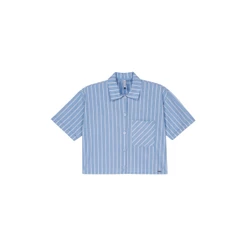 Camisa Feminina Listrada Tricoline Marialícia Azul