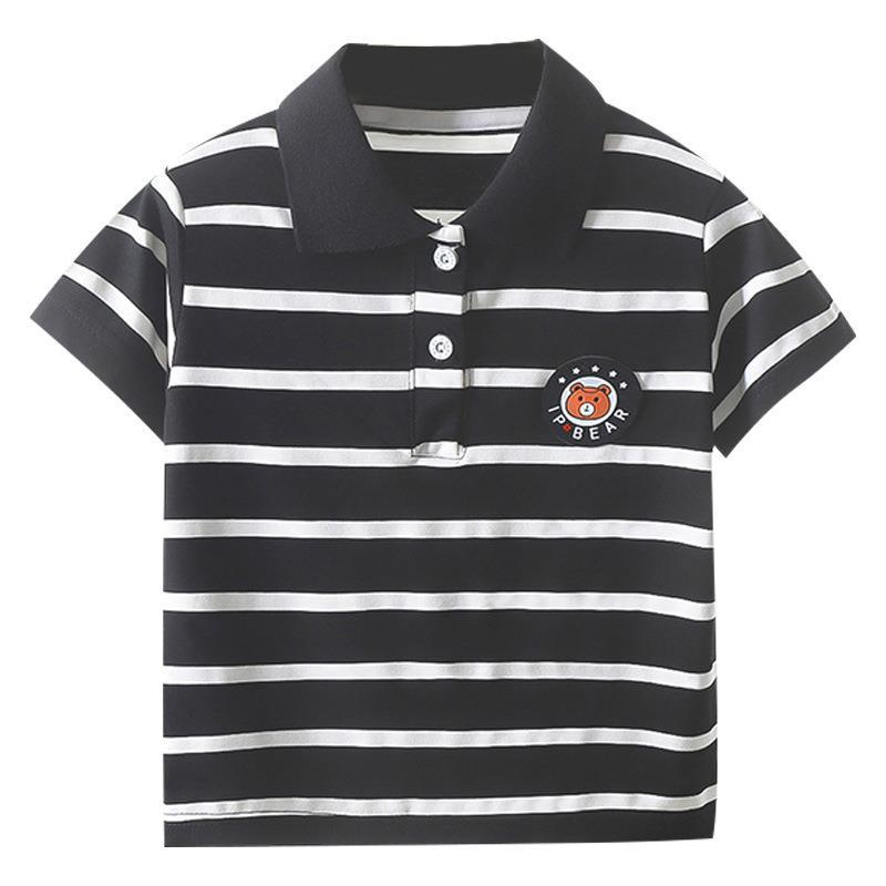 Crianças camiseta de manga curta Modal em torno do pescoço topo verão lapela camisa POLO meninos fino listrado camisa de