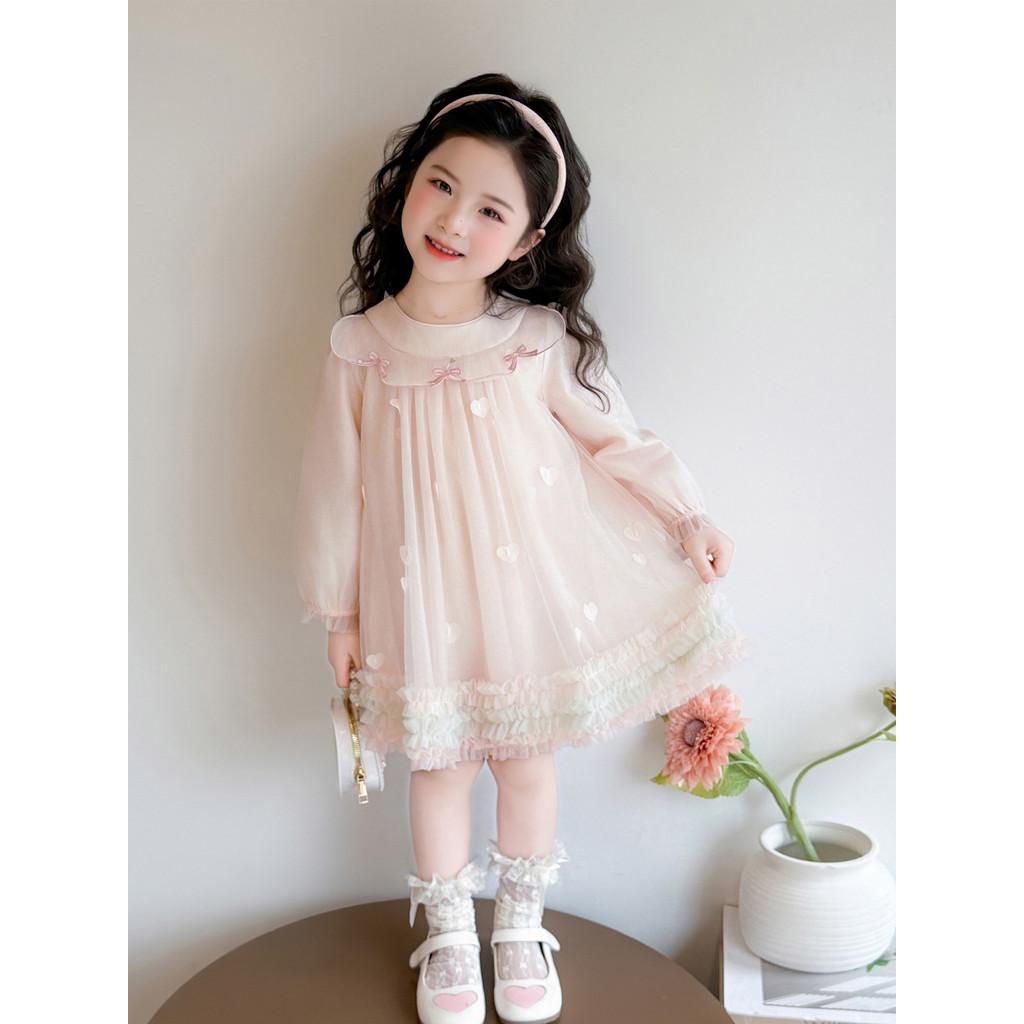 Feminino bebê princesa vestido menina manga comprida gaze vestido crianças primavera estilo ocidental gaze fofa solta am