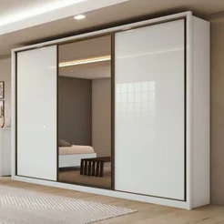 Guarda-Roupa Casal 3 Portas de Correr 6 Gavetas com Espelho MDF 270,5cm Spazio Branco Branco