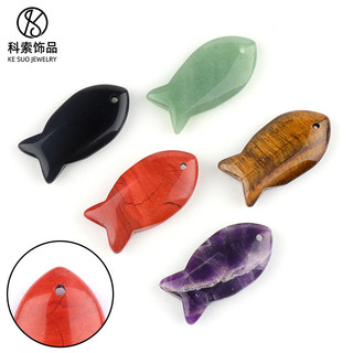 2026 novo estilo 38mm cristal Natural pequeno peixe pingente DIY pedra criativa com furo ágata pedra forma de peixe cola