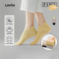 Lovito Pacote Com 5 Pares De Meias Baixas De Algodão – Leves Respiráveis Algodão Puro Para Mulheres KKNS153PAX031