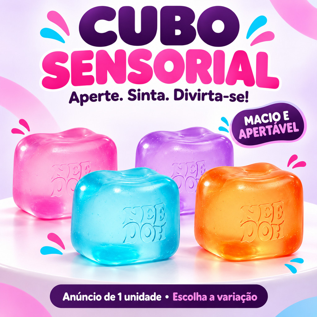 Cubo Sensorial Antiestresse Squishy Macio e Apertável Rosa Roxo Azul Brinquedo Kit 1 2 3 Unidades