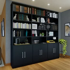 Estante Multiuso de Livros 6 Portas 5 Prateleiras Moderno 100% MDF 232,5CMX230CM Preto Preto