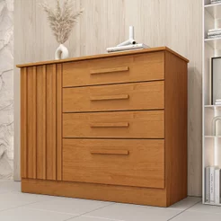 Cômoda 4 Gavetas 104cm Ripada Nova York Bege/Cinamomo Cinamomo/Cinamomo