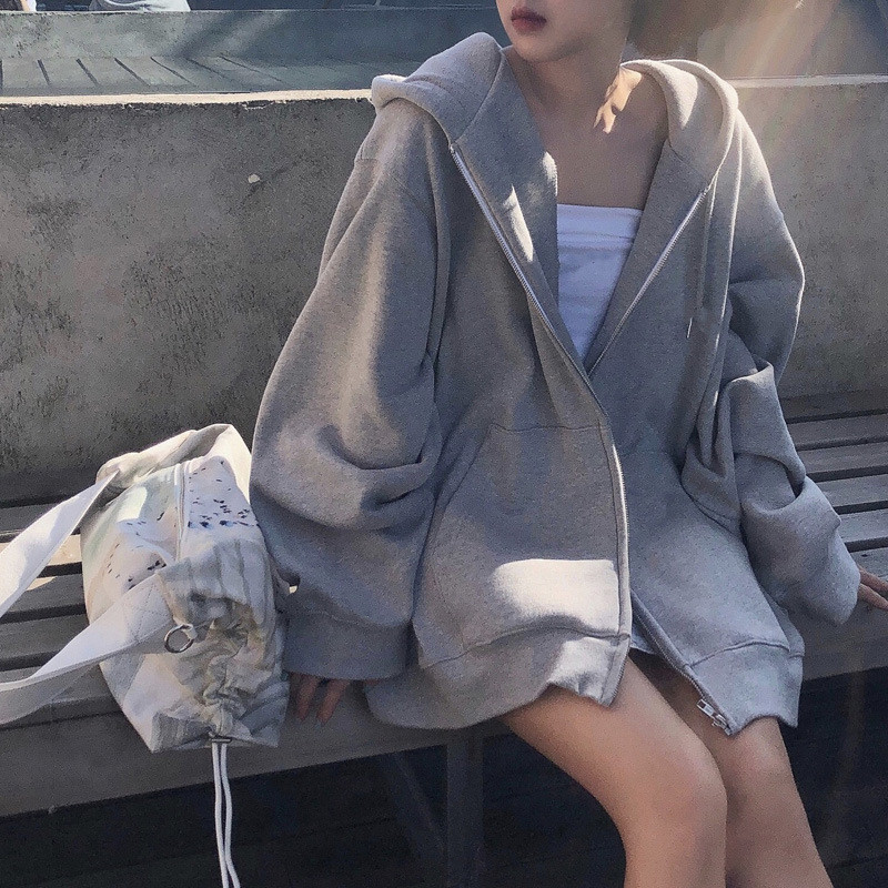 Ins Super quente moletom feminino primavera outono novo estilo solto com capuz jaqueta fina versão coreana na moda estud
