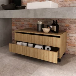 Balcão Gabinete para Banheiro 80cm com Rodízio e 2 Gavetas BN3603 Marrom/Amendoa Amêndoa
