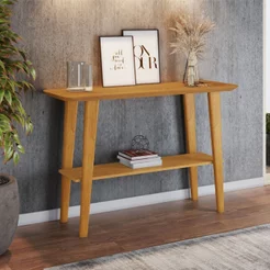 Aparador Retrô 1 Prateleira Pés Madeira Maciça 121cm Cinamomo Formoso Amarelo Cinamomo
