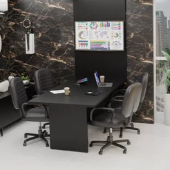 Mesa de Reunião para Escritório com Painel de TV 200x100cm Preto Preto