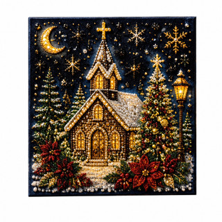 AMZ Moon Night Church Natal Diamante Pintura Decorativa Atmosfera Sinta Pé Modelagem Tridimensional Criação DIY Fácil Op