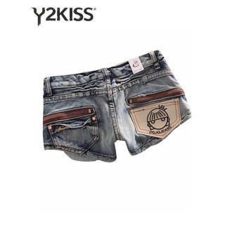 Shorts Jeans Femininos de Verão Kpop Abi Y2K Anos 2000 Jeans Rasgado Hot Pants Grunge Gyaru Japonês Americano Retro Cybe