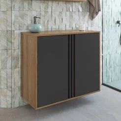 Gabinete de Banheiro 80cm com 2 Portas sem Cuba Antônia Preto/Mel/Grafite Não