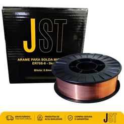 Arame de Solda MIG 0,8mm 5kg JST ER70S-6 Cobreado Com Gás Aço Carbono