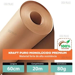 Papel Kraft 80g Com 60cm De Largura x 20 Metros De Comprimento Para Embalagem Liso Monolúcido