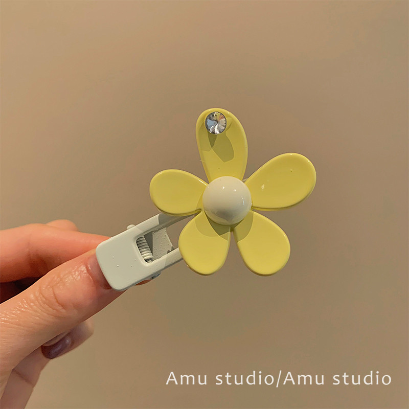 Novo clipe de cabelo de flor amarela doce da Coreia do Sul para a testa feminina