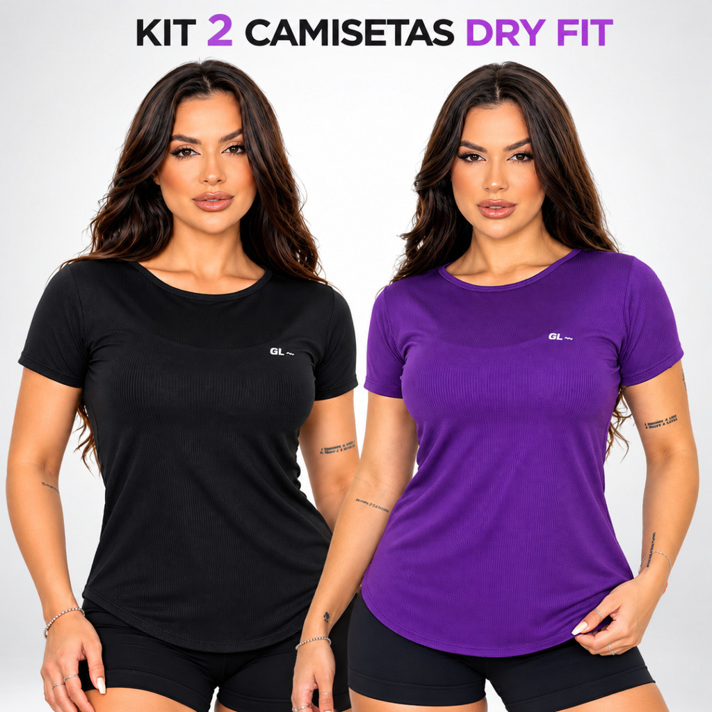 Kit 2 Camisetas Dry Fit Feminina Furadinha Academia Musculação Treino Caminhada Baby Look