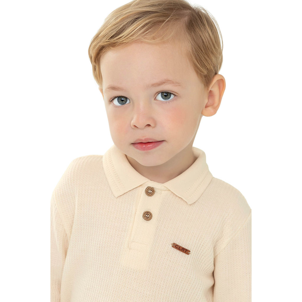 Camisa Polo Infantil Menino Malha Tricô Colorittá Bege · foto 2