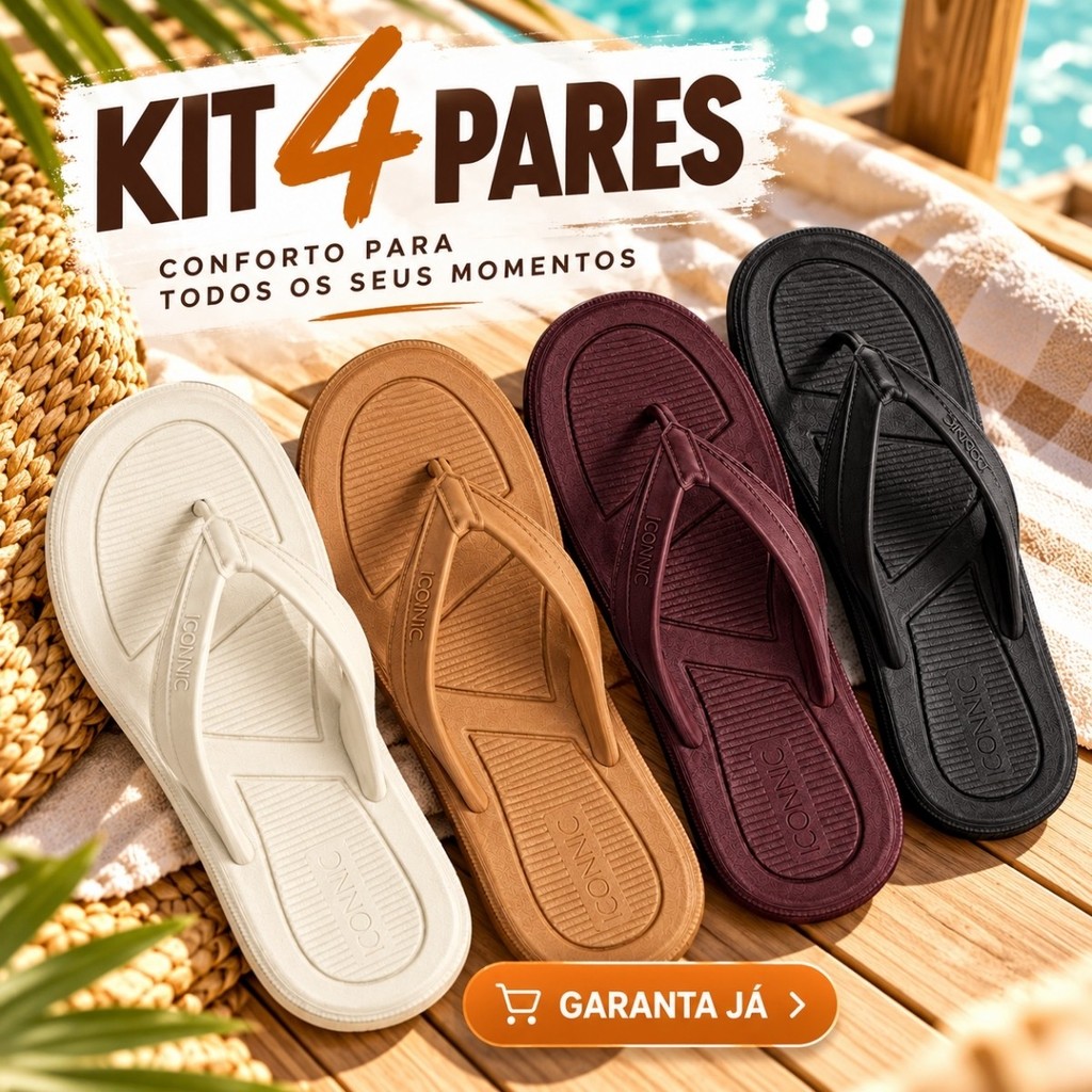 Kit 4 Pares Chinelo Feminino Confortável Tira Macia Solado Antiderrapante Praia Piscina Casa Verão Numeração 34 ao 39