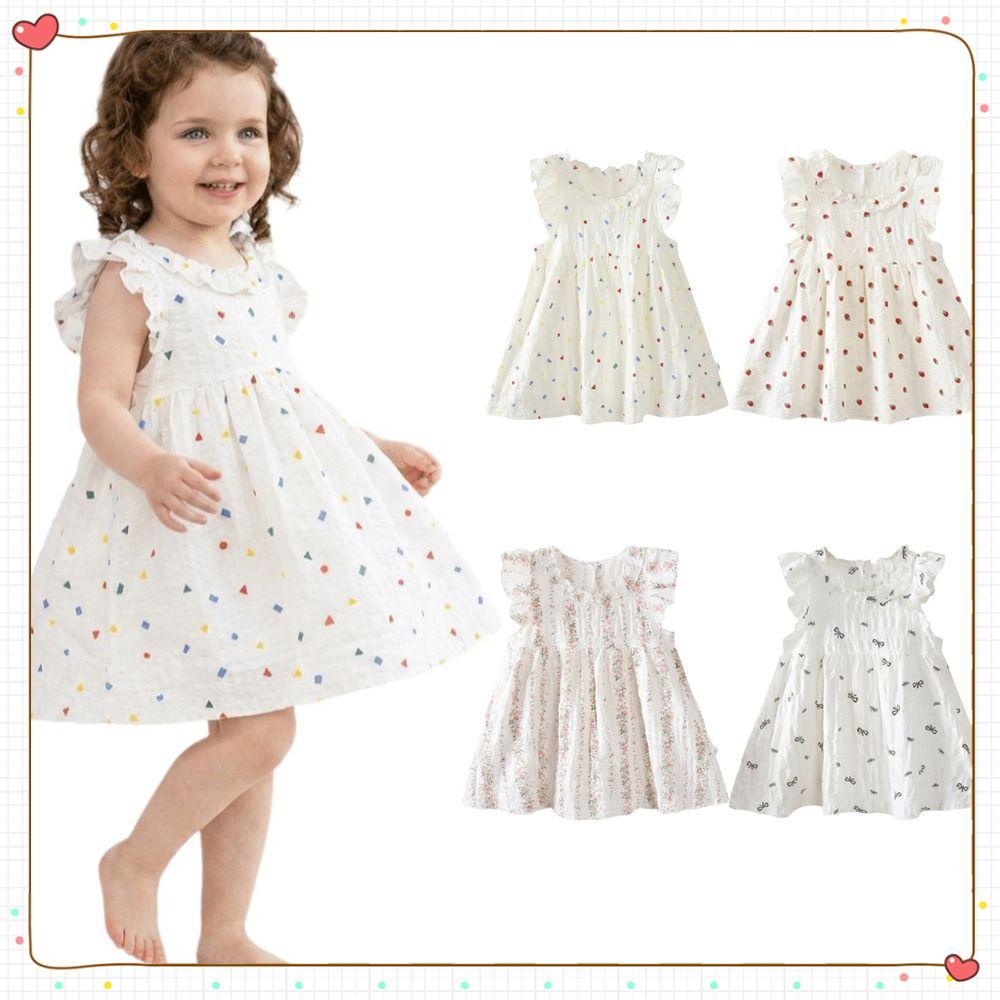 Vestidos De Verão Para Meninas , Infantis Macios Florais Doces , Vestido De Princesa Respirável Com Absorção De Suor