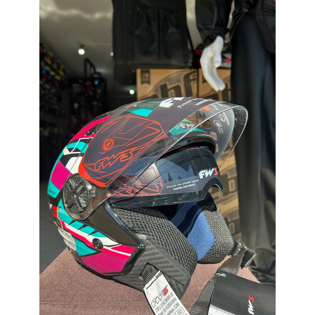 Capacete Aberto Fw3 X Open Up Fox Azul Tiffany 