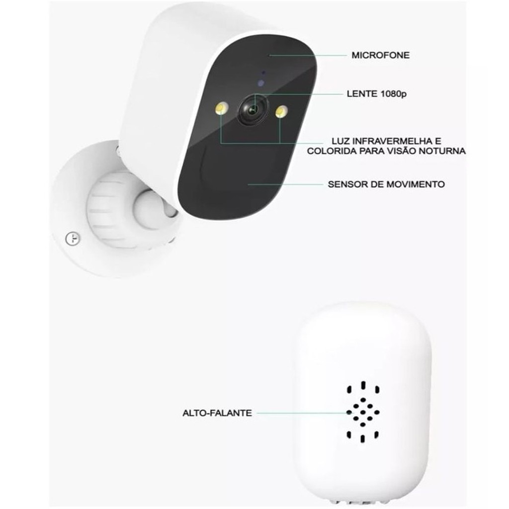 Câmera de Segurança com Bateria - App iCSee IP66 e Visão Noturna - detalhe