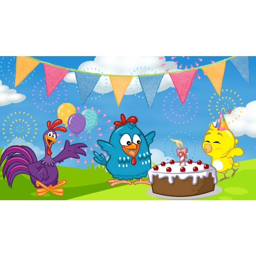 Top Painel Galinha pintadinha família retangular de lona para decoração de festa de aniversário infantil. Várias medidas