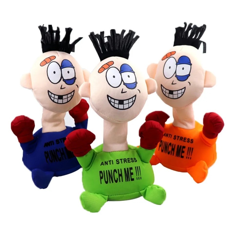 Boneco De Pelúcia Brinquedo De Bater Anti Stress Punch Me Com Som 20cm Laranja Verde Azul em Oferta na Shopee