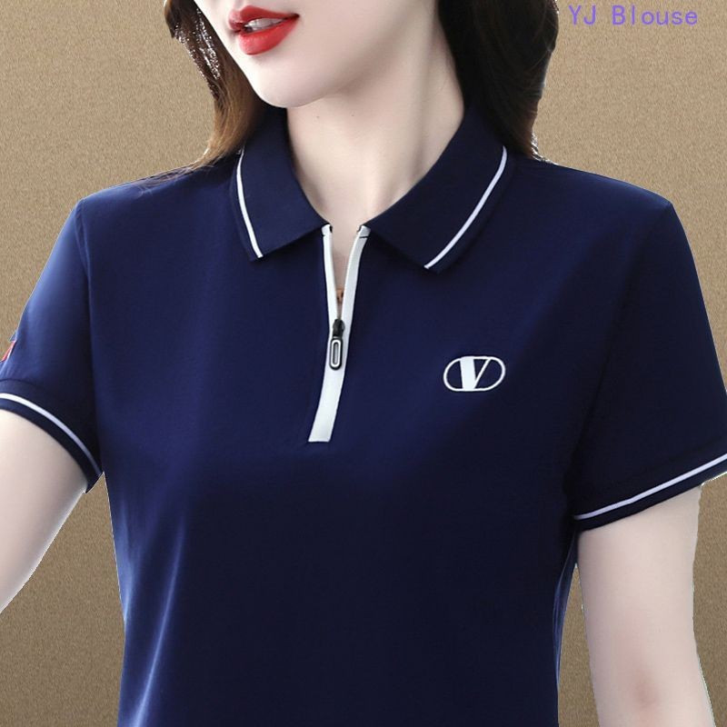 Blusa Polo Feminina Plus Size Solta Moda Casual Esportiva Camiseta de Manga Curta 8524