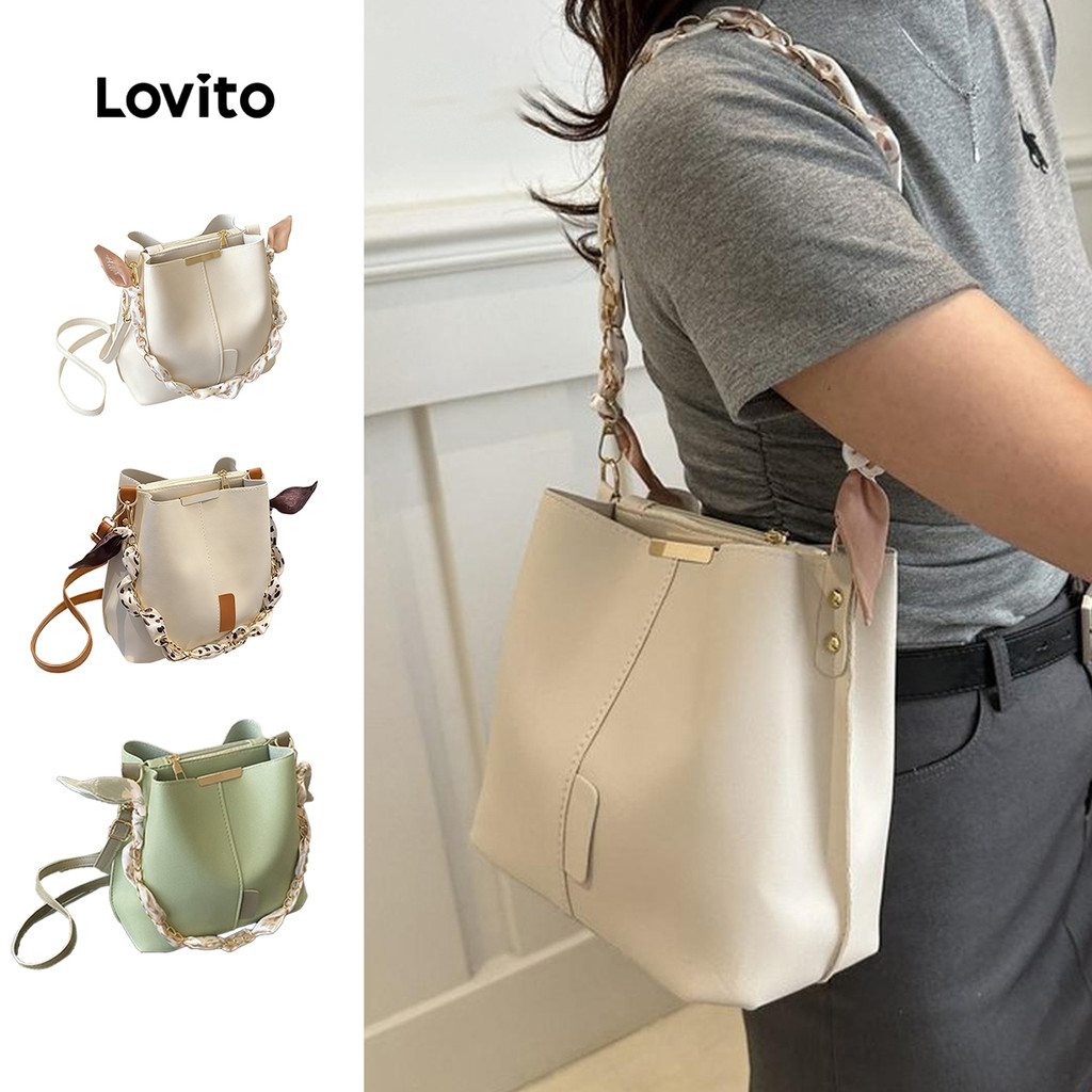 Lovito Bolsa balde simples Casual doce corrente avançada bolsa de ombro pequena para mulheres LFA75143 em Oferta na Shopee