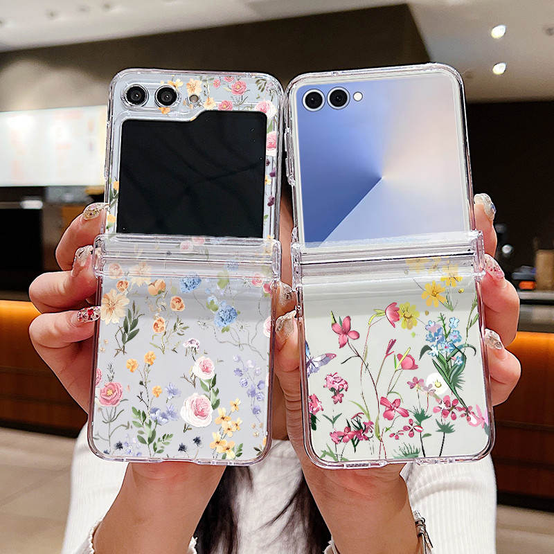 Floral Fowers Caso Claro Para Samsung Galaxy Z Flip 7 7FE 6 5 4 3 Dobradiça Completa Dobrável Capa Dura PC em Oferta na Shopee