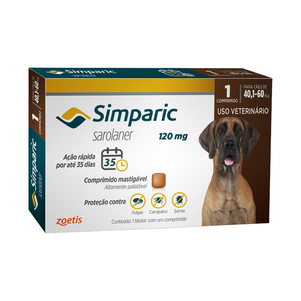 Simparic Antipulgas e Carrapatos Para Cães de 40,1 a 60Kg com 1 Comprimido