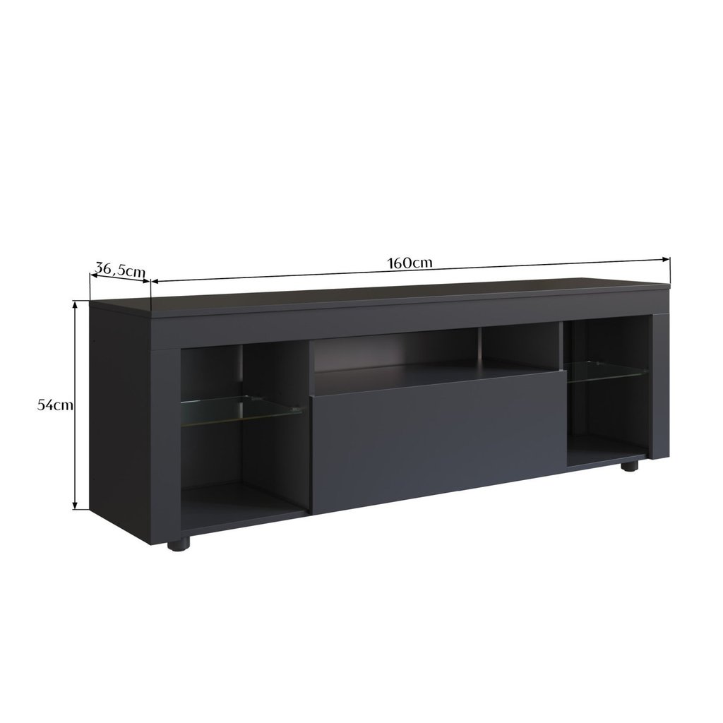 Rack para TV até 60 Polegadas com LED 160cm Gamer 1 Gaveta 2 Prateleiras em Vidro Yescasa Preto Preto
