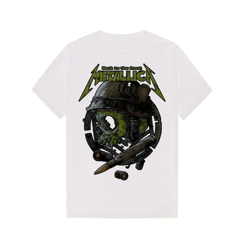 Camisetas Estampadas Caveira Bala Super Estilosas Banda de Rock Camisas Básicas Unissex - Envio Rápido