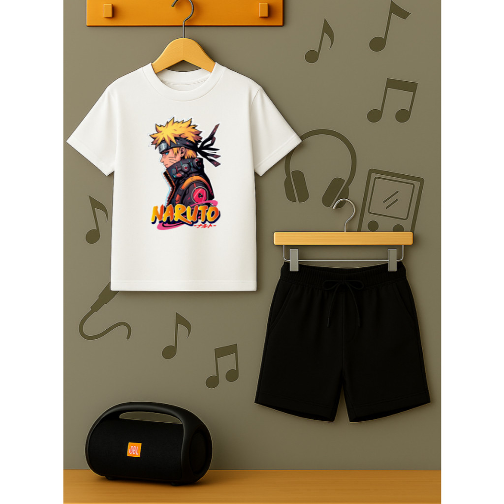 Conjunto Naruto Canina Infantil Juvenil Camiseta e Bermuda Moletom Algodão Macio Menino Menina 001