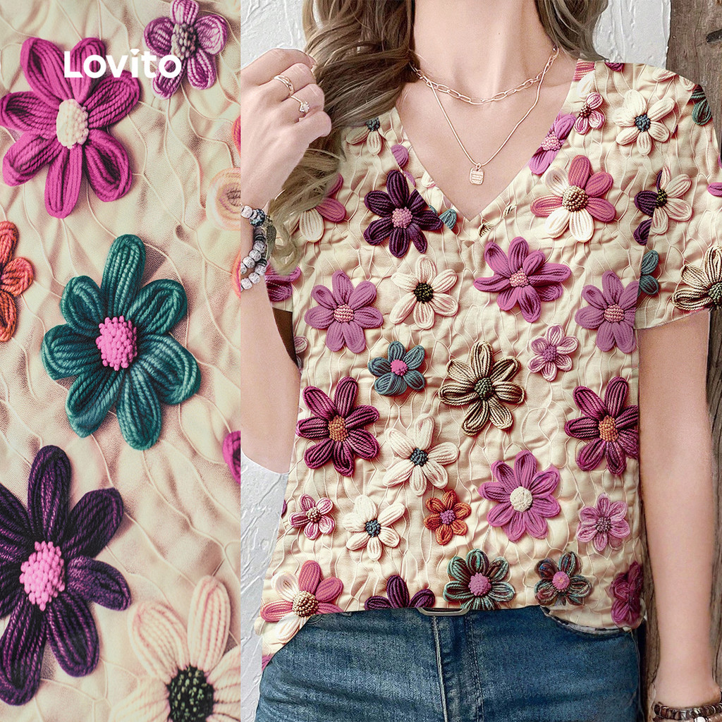 Lovito Blusa Casual Primavera/verão para Mulheres L154ED1124
