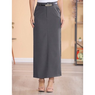 Saia longa linho dois cor com cinto preto Igreja/Fendas em ambos os lados botão/Verão/Eleganten Estiloso/Coleção 2025 em Oferta na Shopee