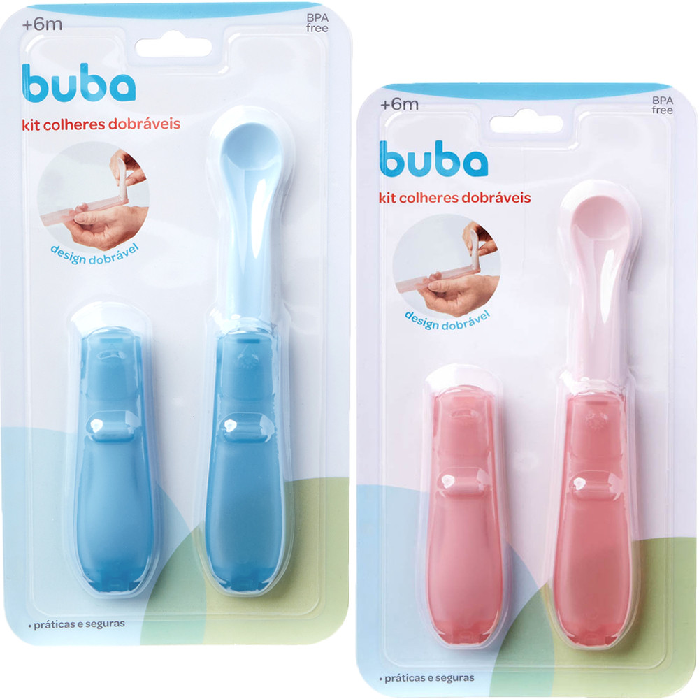 Kit 2 Colheres Dobráveis Portáteis Para Bebê Com Apoio Buba