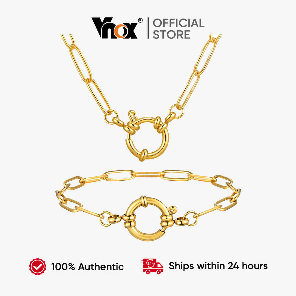 Vnox 2 Pçs Ouro Quadrado Corrente Bolha Fecho Pingente Colar Pulseira Conjunto De Aço Inoxidável Não Manchar Metal Simpl em Oferta na Shopee