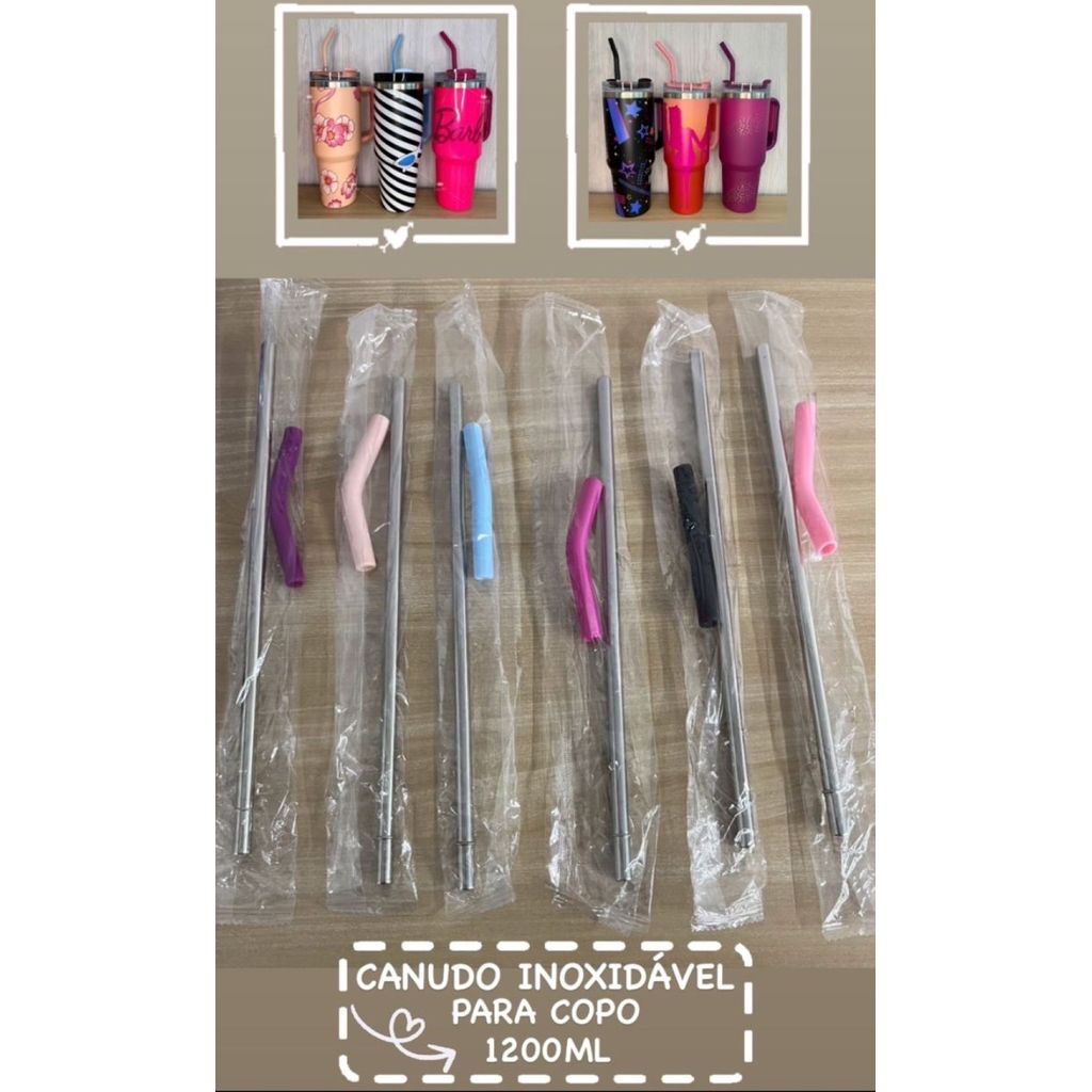Canudo de aço inoxidável com bico de silicone para copos  de 40 oz/1200ml, furo de 8 mm em Oferta na Shopee